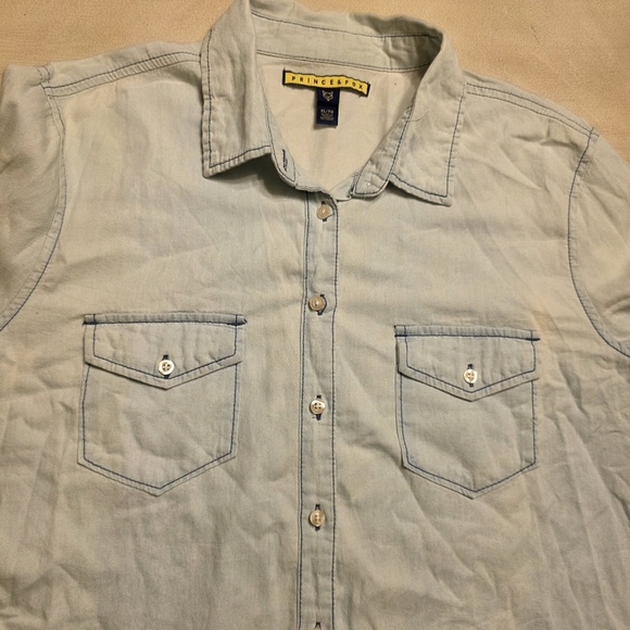 🌟 Prince & Fox XL Light Wash Denim Button Down Shirt Chambray Shacket Western - Picture 3 of 6
